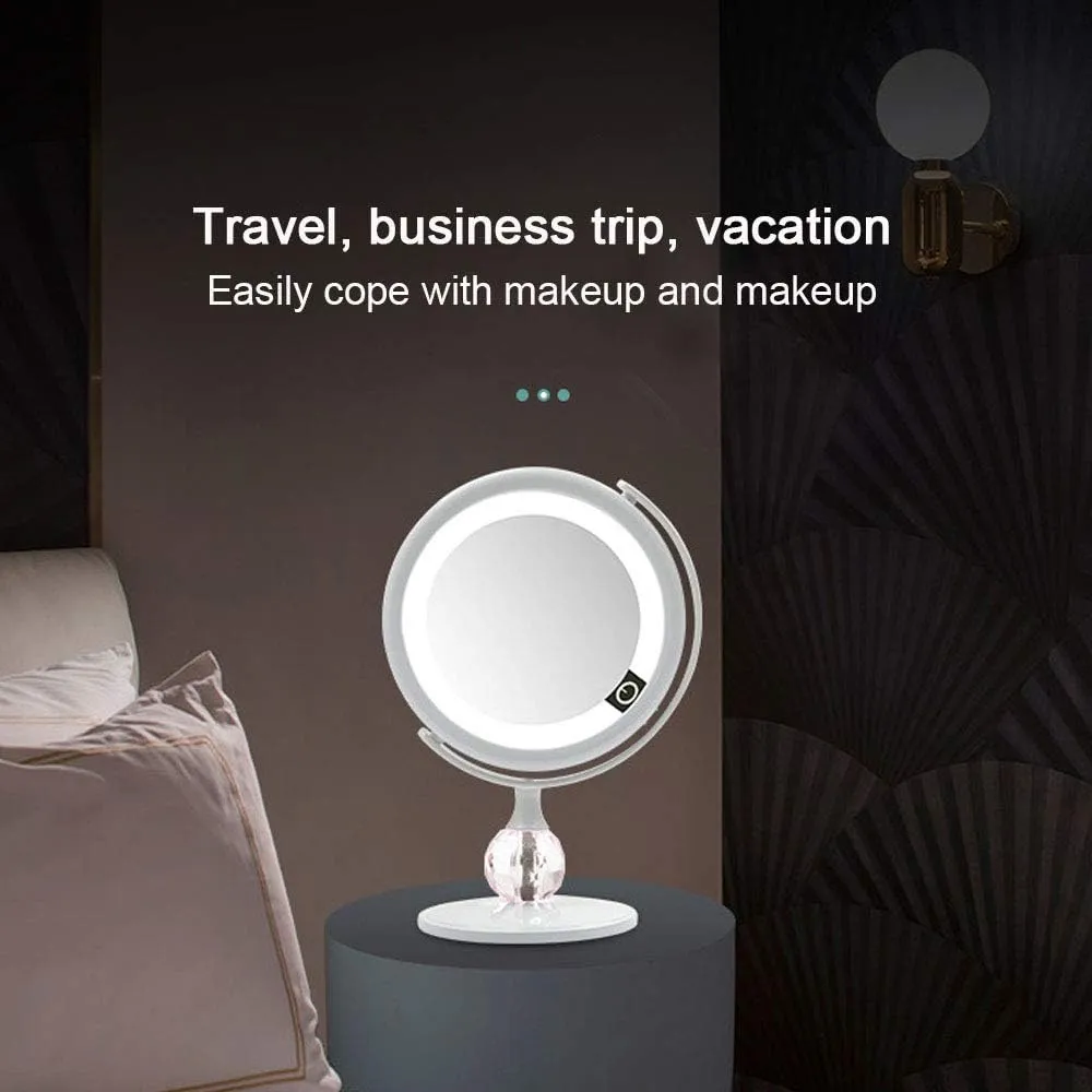 REDSHORE Portable LED Makeup Mirror,Folding Rechargeable USB Light Beauty Mirror,Cosmetic Mirrors for Home Tabletop Bathroom Shower Dormitory (White)