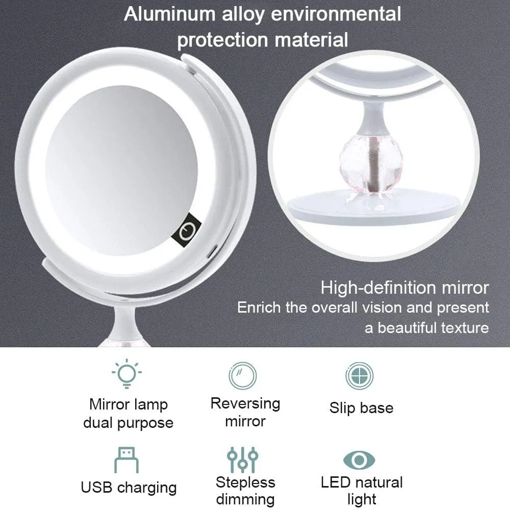 REDSHORE Portable LED Makeup Mirror,Folding Rechargeable USB Light Beauty Mirror,Cosmetic Mirrors for Home Tabletop Bathroom Shower Dormitory (White)