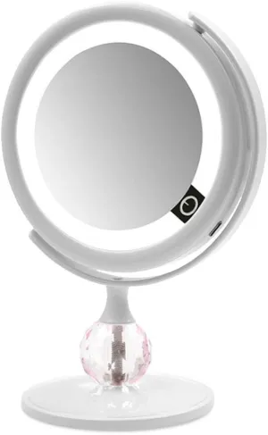 REDSHORE Portable LED Makeup Mirror,Folding Rechargeable USB Light Beauty Mirror,Cosmetic Mirrors for Home Tabletop Bathroom Shower Dormitory (White)