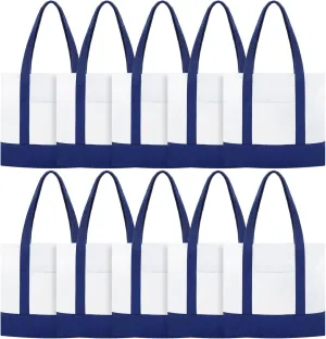 Reginary 10 Pack Large Canvas Tote Bag Bulk, Reusable Natural Plain Cotton Tote for DIY Multipurpose