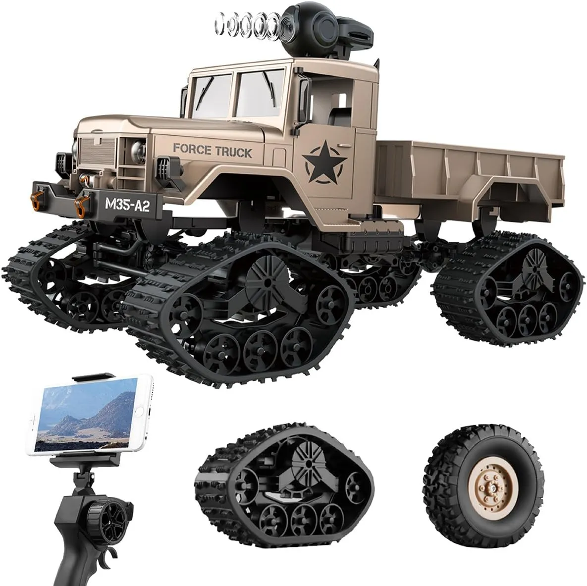 REMOKING RC Hobby Toys Military Truck Off-Road Sport Cars 4WD 2.4Ghz All Terrain Vehicle with Wi-Fi HD Camera Gifts for Kids and Adults