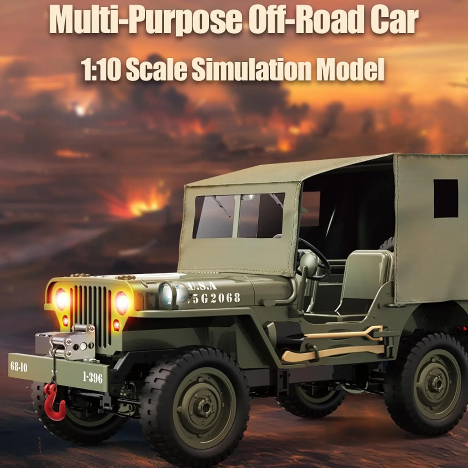 Remote Control Car, 2.4Ghz 4WD Off Road RC Jeep Rock Crawler Vehicle with Linked Lights, 1:10 Scales All Terrain Remote Control Trucks RTR Hobby RC Car for Kids Adults