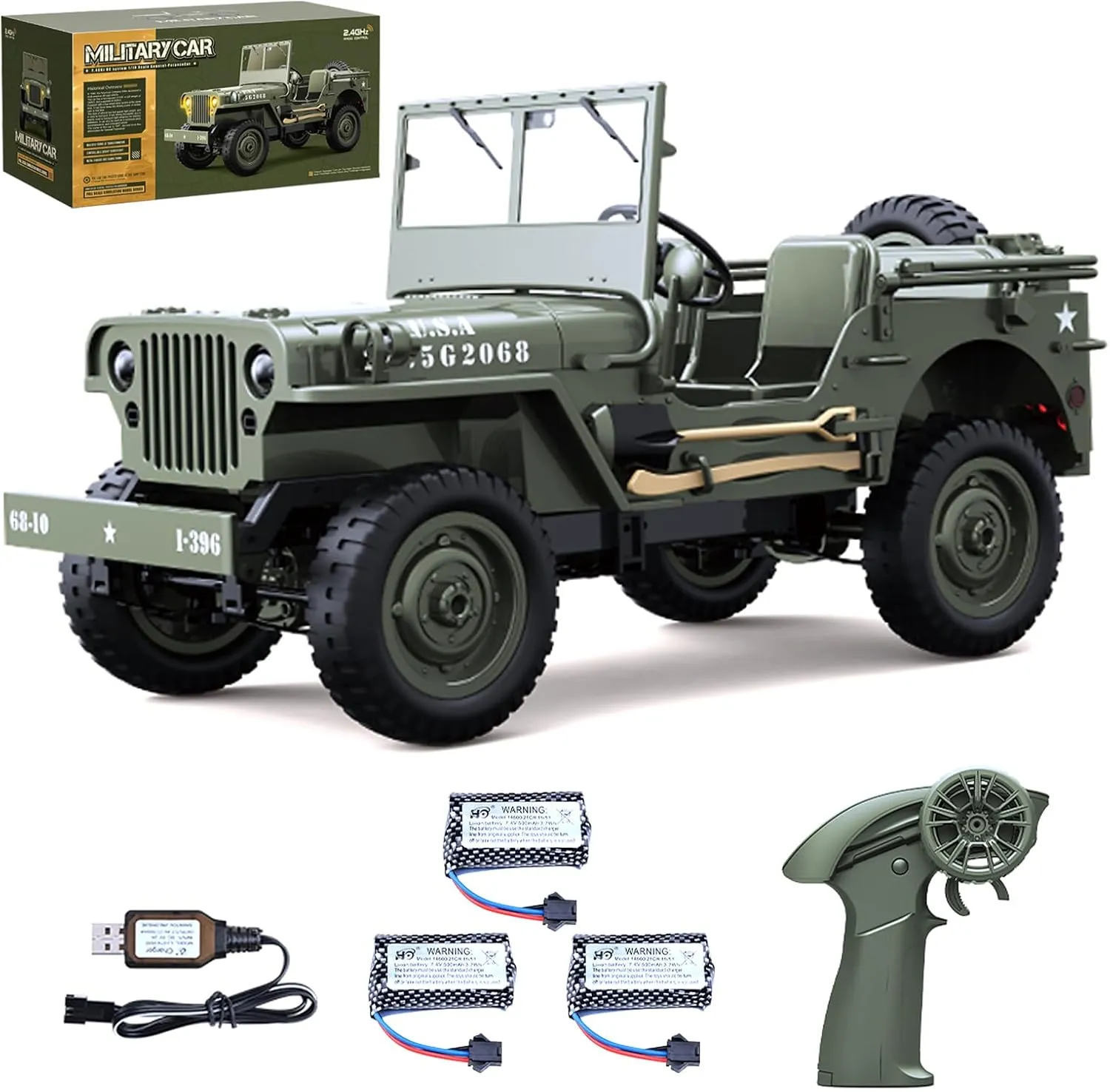 Remote Control Car, 2.4Ghz 4WD Off Road RC Jeep Rock Crawler Vehicle with Linked Lights, 1:10 Scales All Terrain Remote Control Trucks RTR Hobby RC Car for Kids Adults