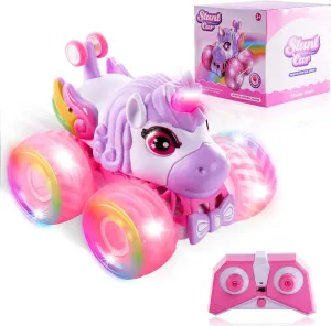 Remote Control Unicorn Car for Girls, 4WD LED Off-Road Stunt Vehicle, 2.4GHz Pink RC Car, Kids Toy Age 3-9