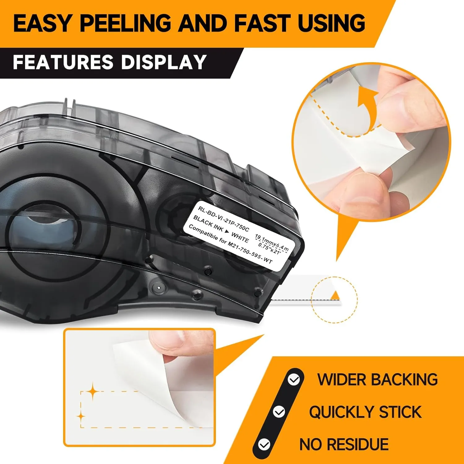 Replacement for Brady Label Tape M21-750-595-WT, All-Weather Vinyl Label Tape 3/4" W 21' L Black on White Compatible with Brady M210 and M210-LAB Printer, for Indoor/Outdoor Equipment Labels, 1Pcs