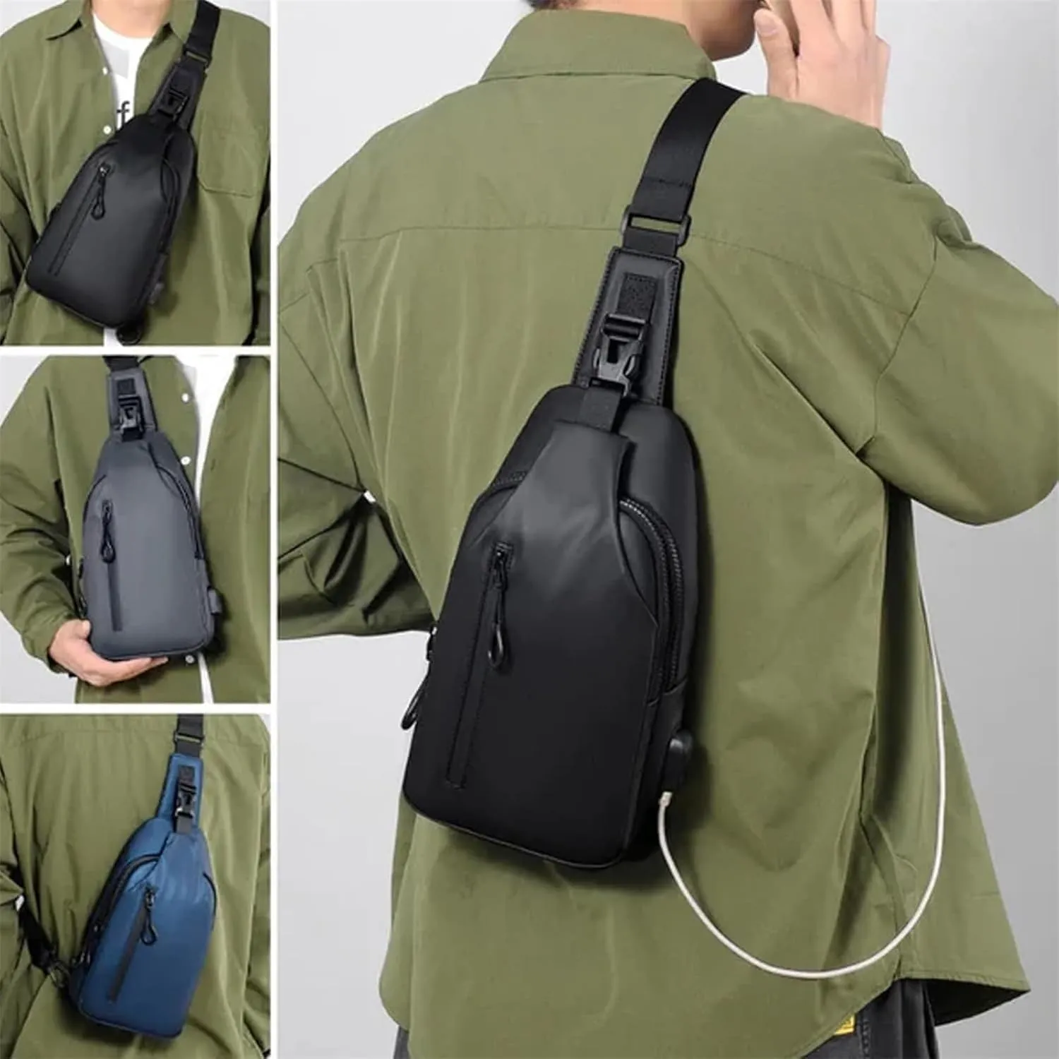 Reposaltrust Waterproof Shoulder Bag,Shoulder Bag with USB,Waterproof Shoulder Bag for Men,Men Crossbody Bags