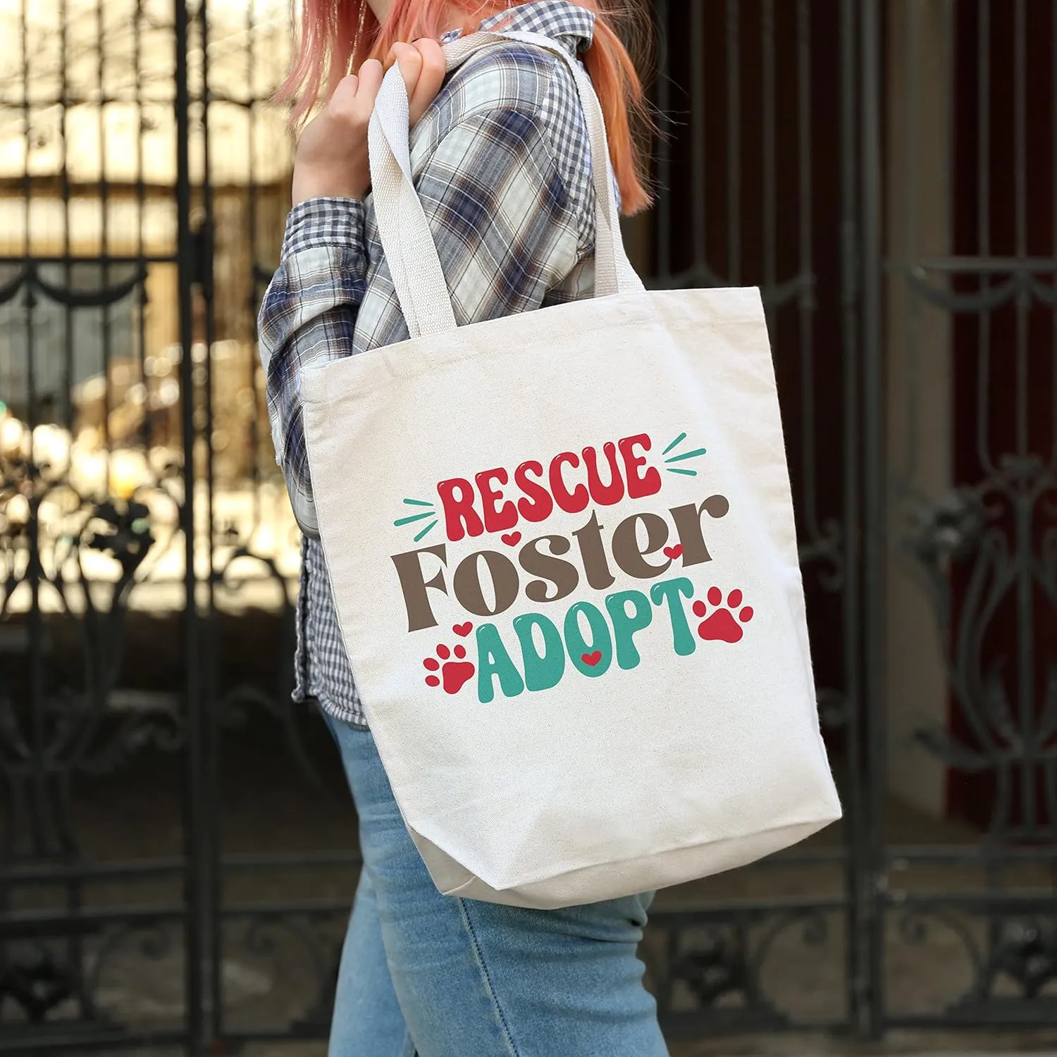 Rescue Dog Collection Canvas Tote Bag, Summer Beach Bag, Carryall Bookbag (Rescue Foster Adopt)