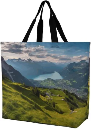 Reusable Grocery Bags,Switzerland Alps Print Tote Bag,reusable Shopping Bags,unisex Portable Shoppers Bag for Work,Travel,Shopping