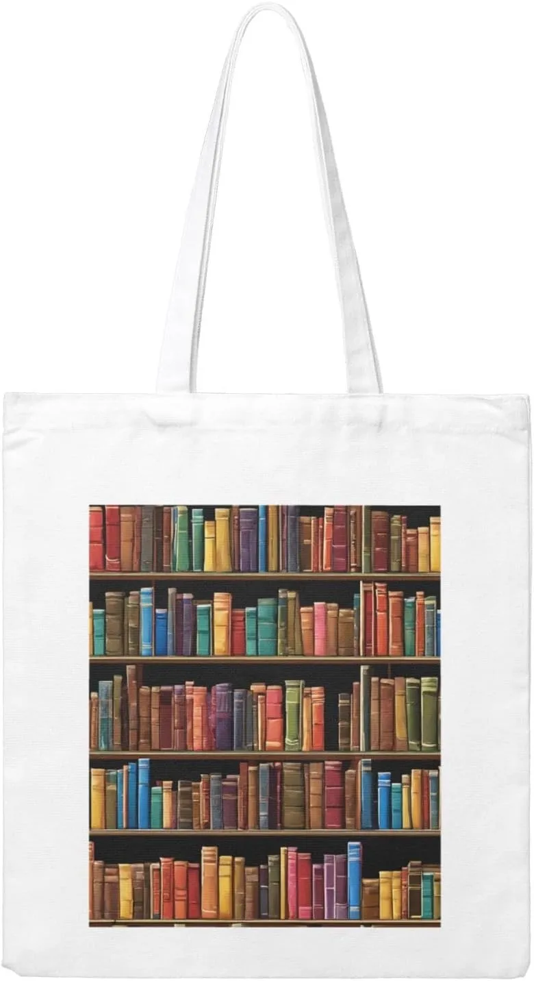 Reusable Heavy-Duty Canvas Tote Bag, Library Bookshelf handbag 15.75x13.87 Inch, Large Eco-Friendly Shopping Tote for Travel, Gym, Gifts, Machine Washable