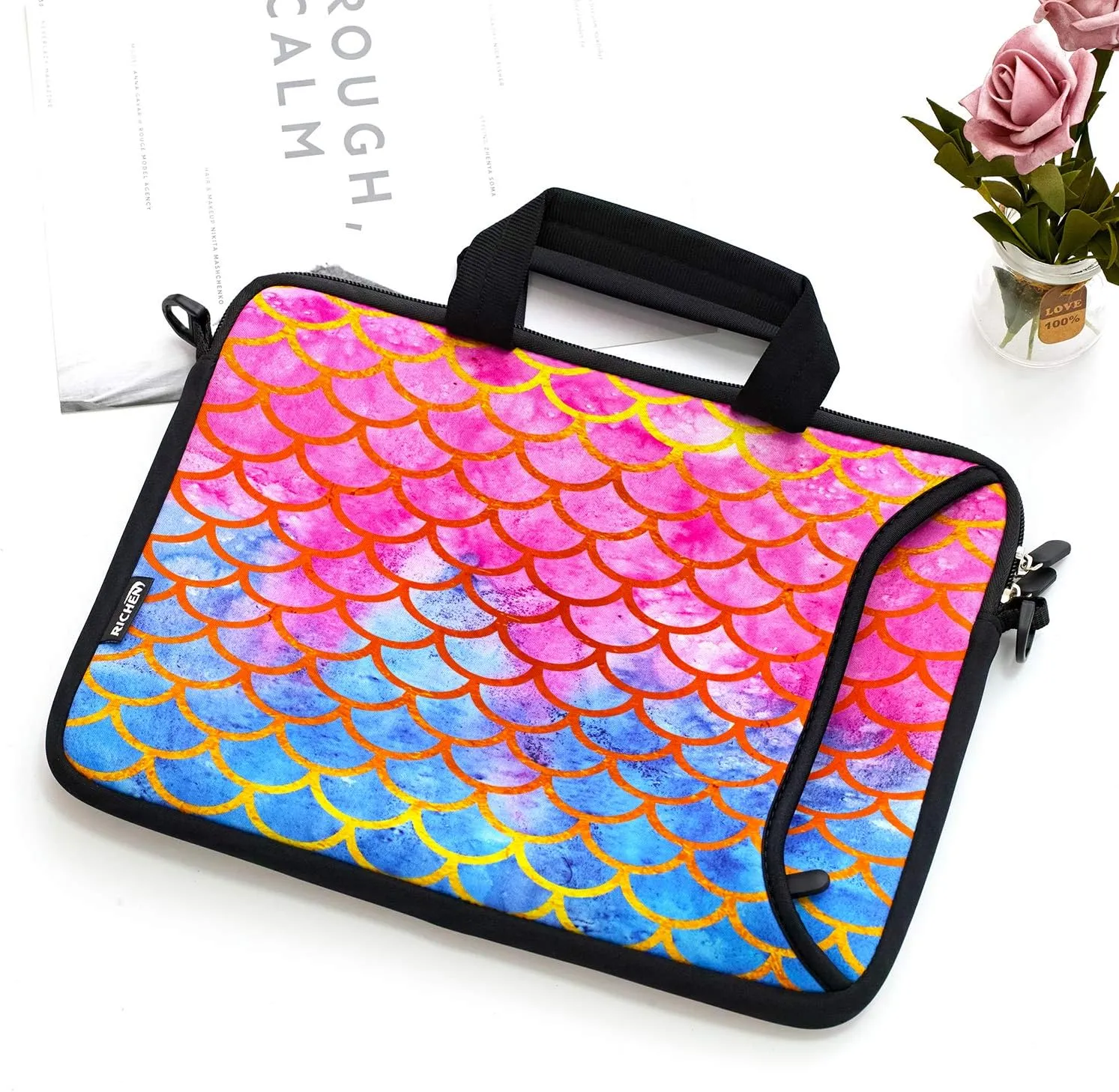 RICHEN 10 inch Messenger Bag Carrying Case Sleeve with Handle Accessory Pocket Fits 7 to 10-Inch Laptops/Notebook/Kids Tablet (7-10.2 inch, Mermaid Scale)