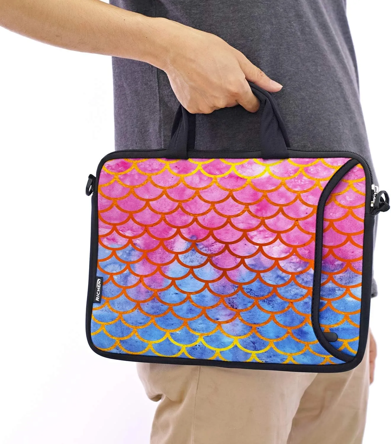 RICHEN 10 inch Messenger Bag Carrying Case Sleeve with Handle Accessory Pocket Fits 7 to 10-Inch Laptops/Notebook/Kids Tablet (7-10.2 inch, Mermaid Scale)