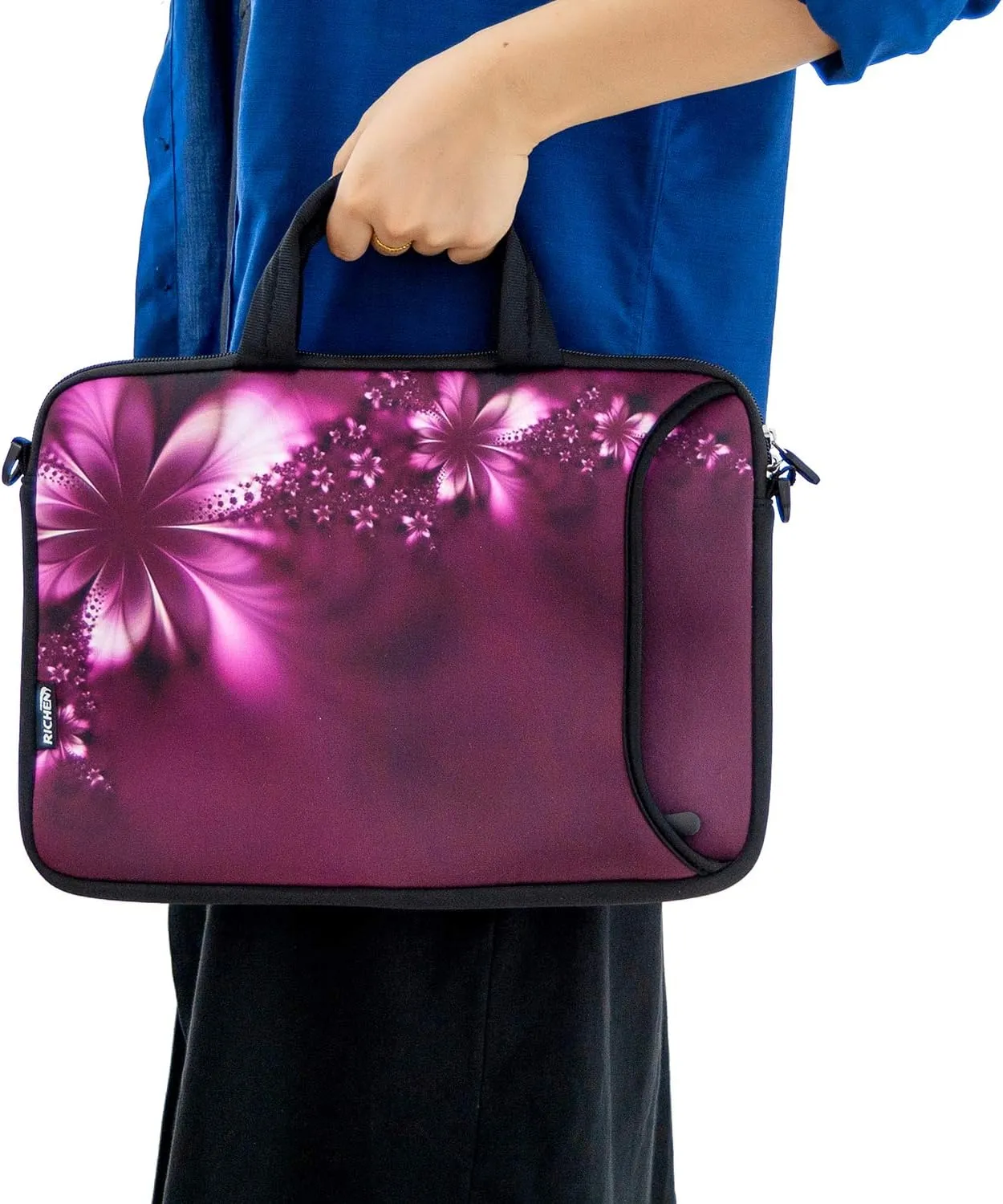 RICHEN 11 11.6 12 12.5 13 inches Case Laptop/Chromebook/Notebook PC Messenger Bag Tablet Travel Case Neoprene Handle Sleeve with Shoulder (11-13.3 inch, Flowers)