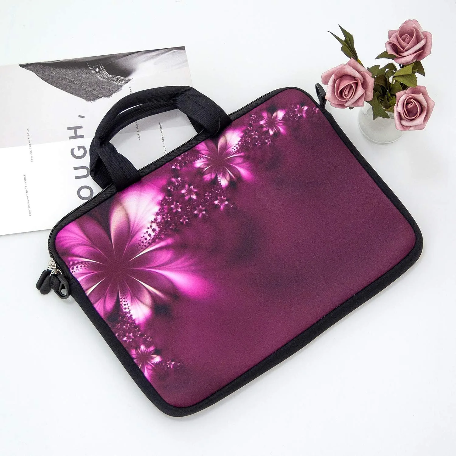 RICHEN 11 11.6 12 12.5 13 inches Case Laptop/Chromebook/Notebook PC Messenger Bag Tablet Travel Case Neoprene Handle Sleeve with Shoulder (11-13.3 inch, Flowers)