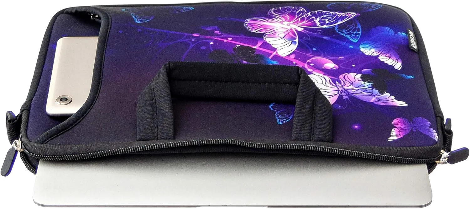 RICHEN 14 15 15.4 15.6 inch Laptop Shoulder Bag Notebook Handle Sleeve Neoprene Soft Carrying Travel Case with Accessories Pocket (14-15.6 inch, Butterflies)