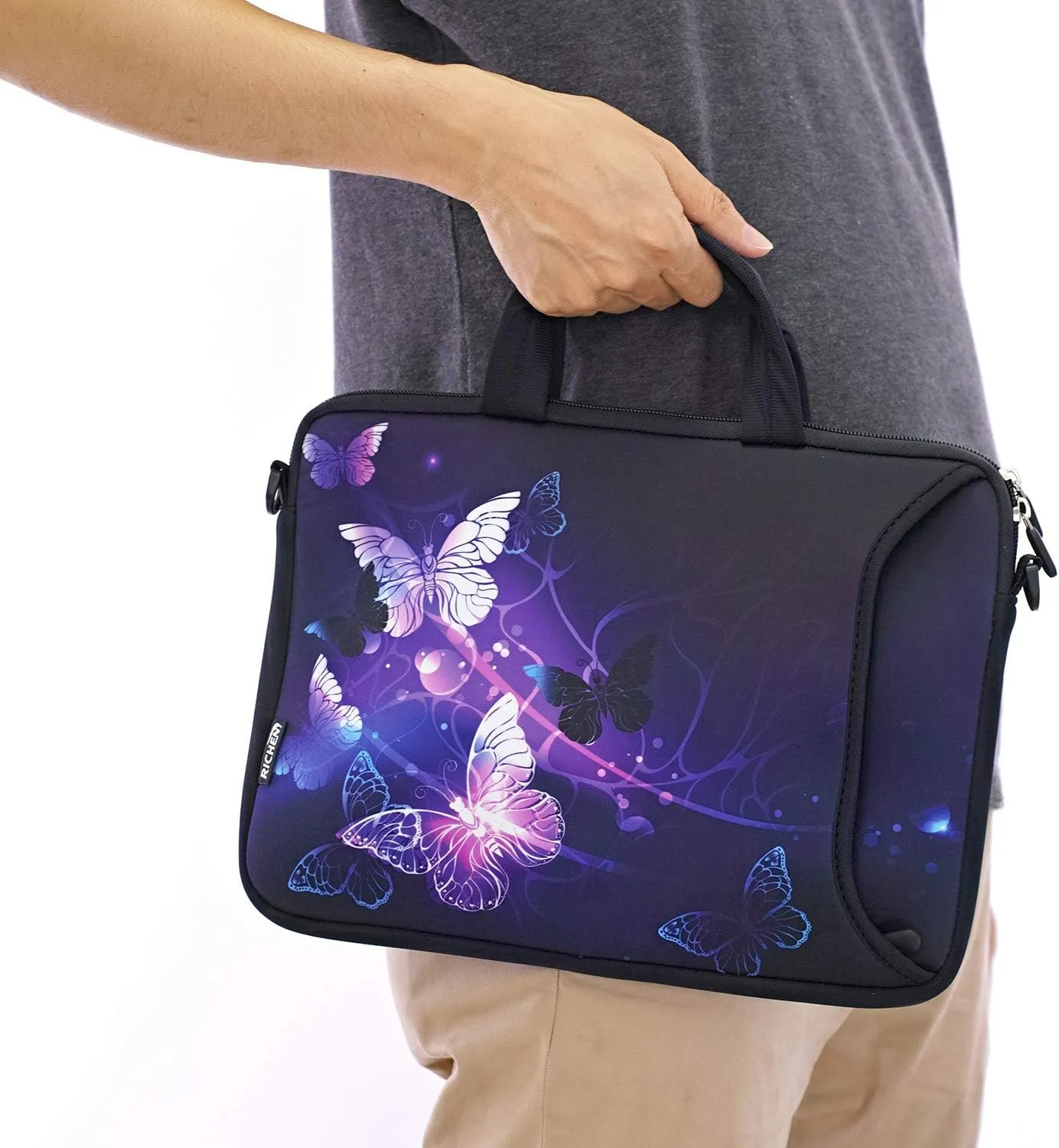 RICHEN 14 15 15.4 15.6 inch Laptop Shoulder Bag Notebook Handle Sleeve Neoprene Soft Carrying Travel Case with Accessories Pocket (14-15.6 inch, Butterflies)
