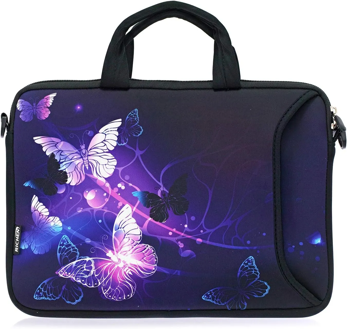 RICHEN 14 15 15.4 15.6 inch Laptop Shoulder Bag Notebook Handle Sleeve Neoprene Soft Carrying Travel Case with Accessories Pocket (14-15.6 inch, Butterflies)