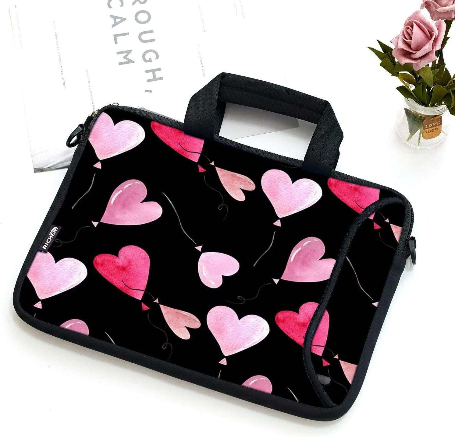 RICHEN 17 inch Laptop Shoulder Bag Carrying Case with Handle Fits 15.6/16/17/17.3/17.4 inch Laptop Notebook (16-17.3 inch, Pink Hearts)