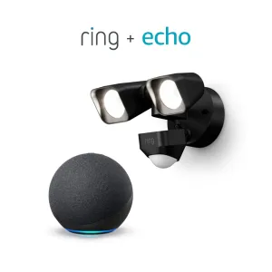 Ring Smart Lighting – Floodlight, Wired, Outdoor Motion-Sensor Security Light, Black   Echo (4th Gen) - Charcoal