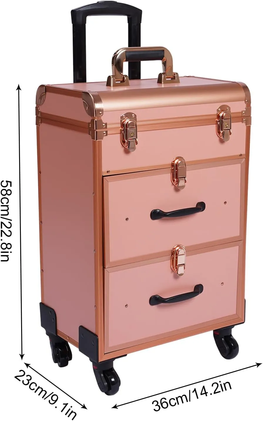 Rolling Makeup Case, 3-tier Professional Makeup Case with Wheels, Cosmetic Trolley for Travel, Salon Makeup Organizer Artist Storage, Maximum Load 110.3lbs, Suitable for Hairdresser, Nail Technician