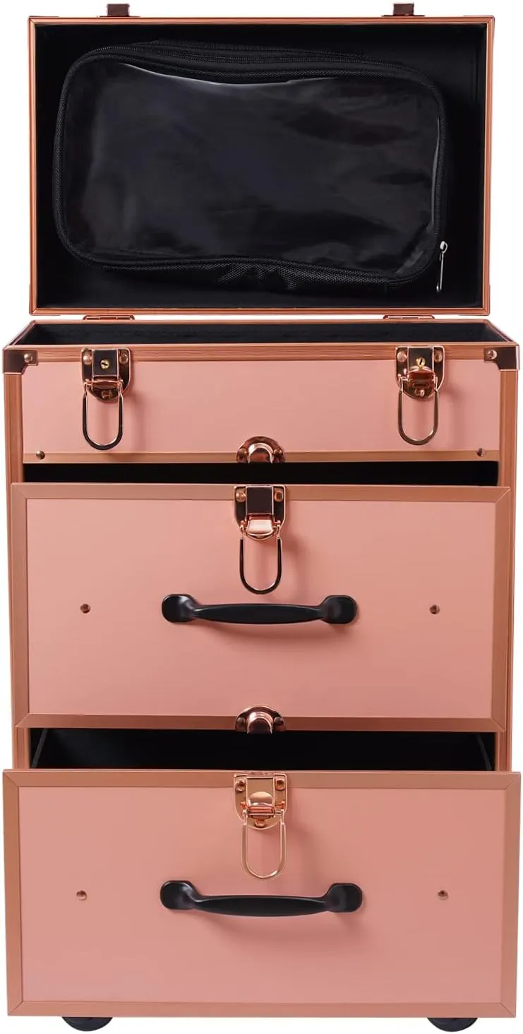 Rolling Makeup Case, 3-tier Professional Makeup Case with Wheels, Cosmetic Trolley for Travel, Salon Makeup Organizer Artist Storage, Maximum Load 110.3lbs, Suitable for Hairdresser, Nail Technician