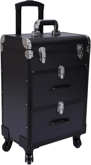 Rolling Makeup Case With 3 Layers, Large Cosmetic Trolley with Locks, Make up Bag with dividers, Travel Makeup Rolling Case for Private Homes, Parties (Black)