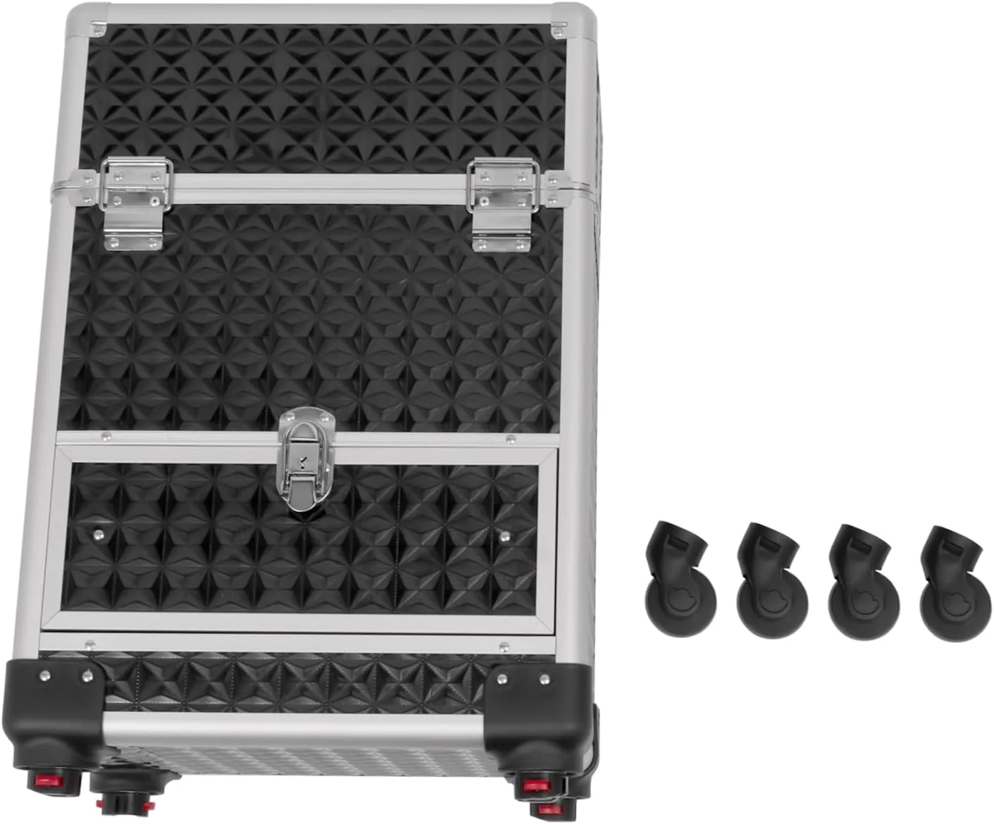 Rolling Makeup Case with Drawer Cosmetic Trolley 3 Tier Travel Cosmetic Organizer on Wheels Salon Barber Case for Makeup Artist Tattooist Nail Tech Hairstylists (Black Silver)