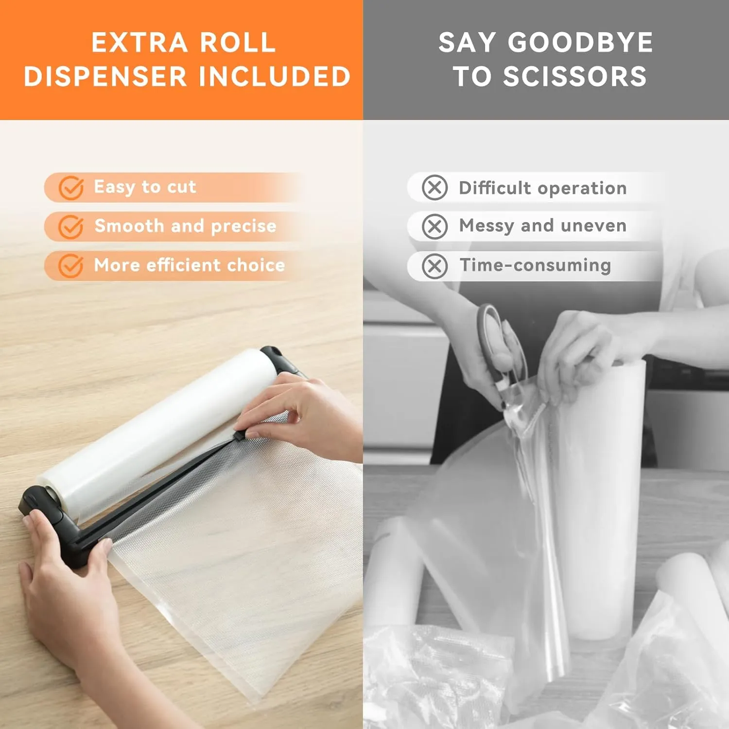 Rolls with Dispenser - 6 Pack 3 Rolls 8"x20' & 3 Rolls 11"x20', Vacuum Sealer Bags, Leakproof Heavy Duty Food Storage for Sous Vide, Meal Prep, Freezer, Compatible with Food Saver, Wevac Core