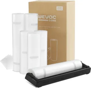 Rolls with Dispenser - 6 Pack 3 Rolls 8"x20' & 3 Rolls 11"x20', Vacuum Sealer Bags, Leakproof Heavy Duty Food Storage for Sous Vide, Meal Prep, Freezer, Compatible with Food Saver, Wevac Core