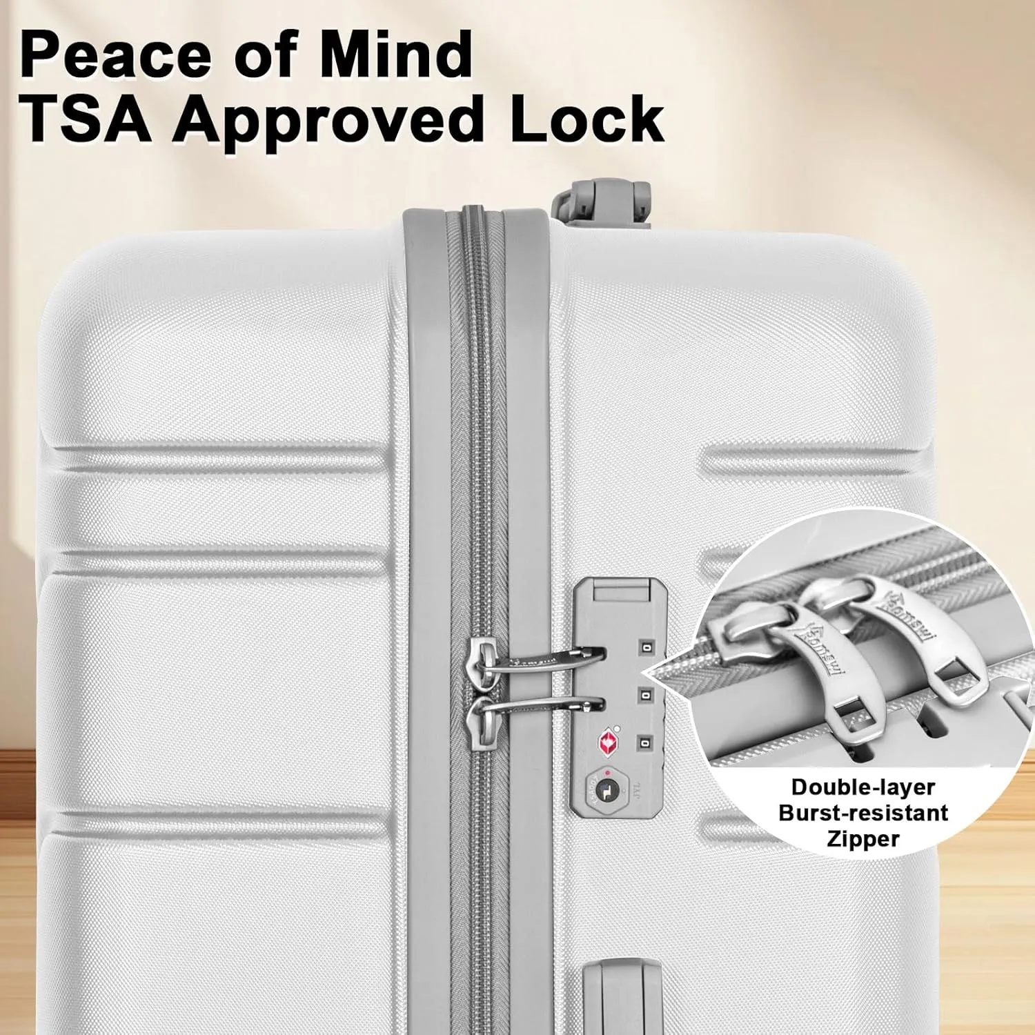 Romswi 5PCS Luggage Sets,Lightweight PC ABS Hardshell Luggage with Spinner Wheels TSA Lock, Durable Suitcase Sets with Duffel Bag Travel Bag White (20/24/28inch)