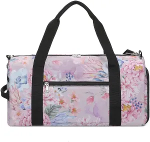 Rose-blooming-flowers Sports Tote Gym Bag for Women Men, Overnight Bag with Shoe Compartment Water Resistant
