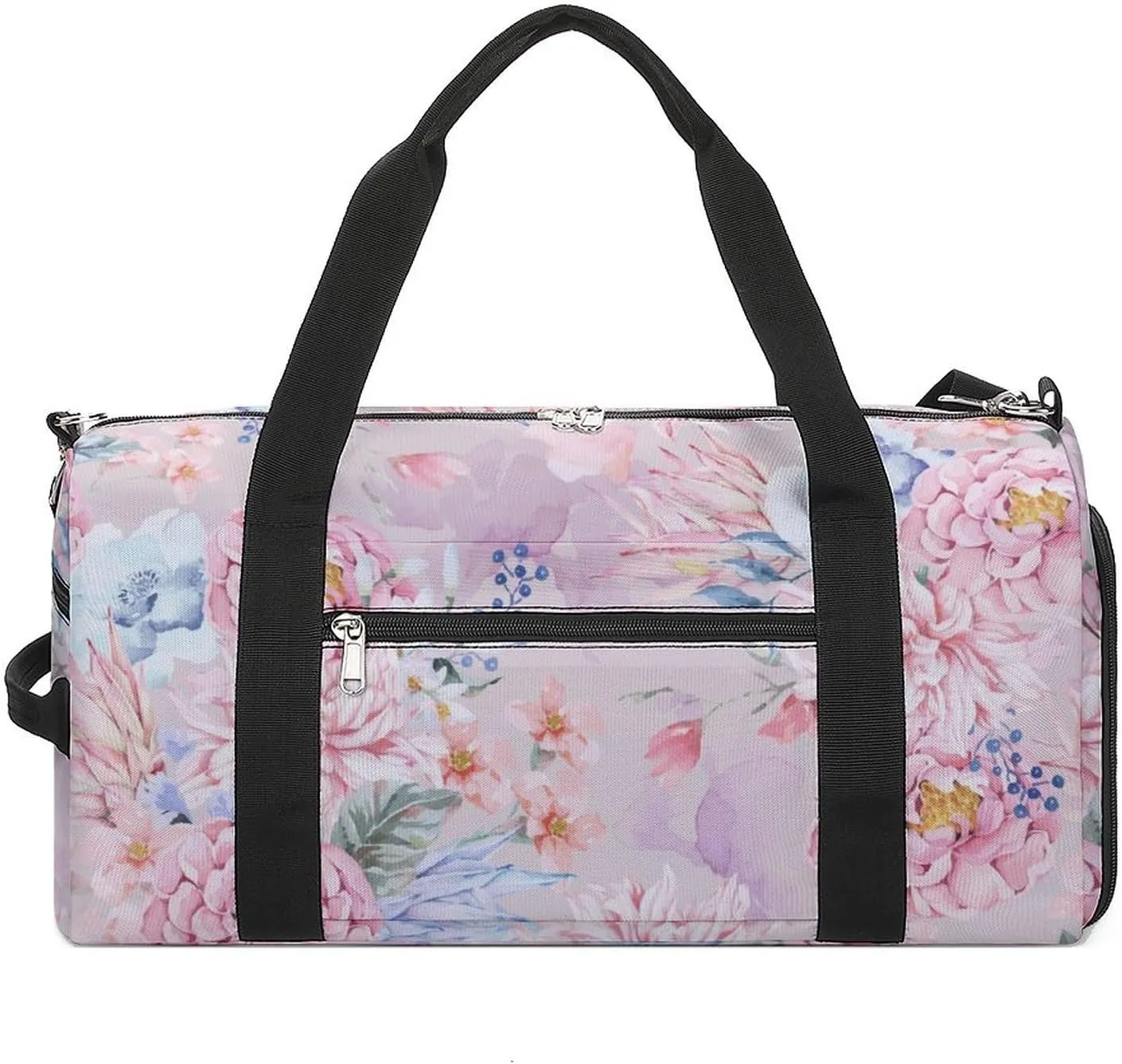 Rose-blooming-flowers Sports Tote Gym Bag for Women Men, Overnight Bag with Shoe Compartment Water Resistant