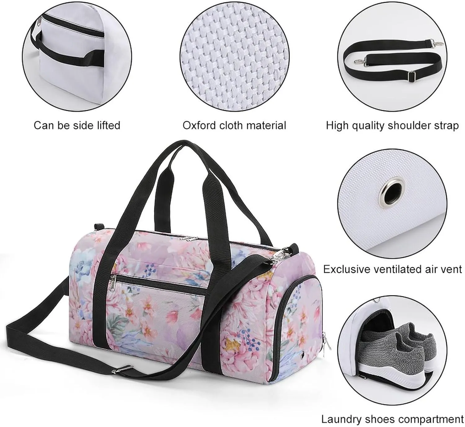 Rose-blooming-flowers Sports Tote Gym Bag for Women Men, Overnight Bag with Shoe Compartment Water Resistant