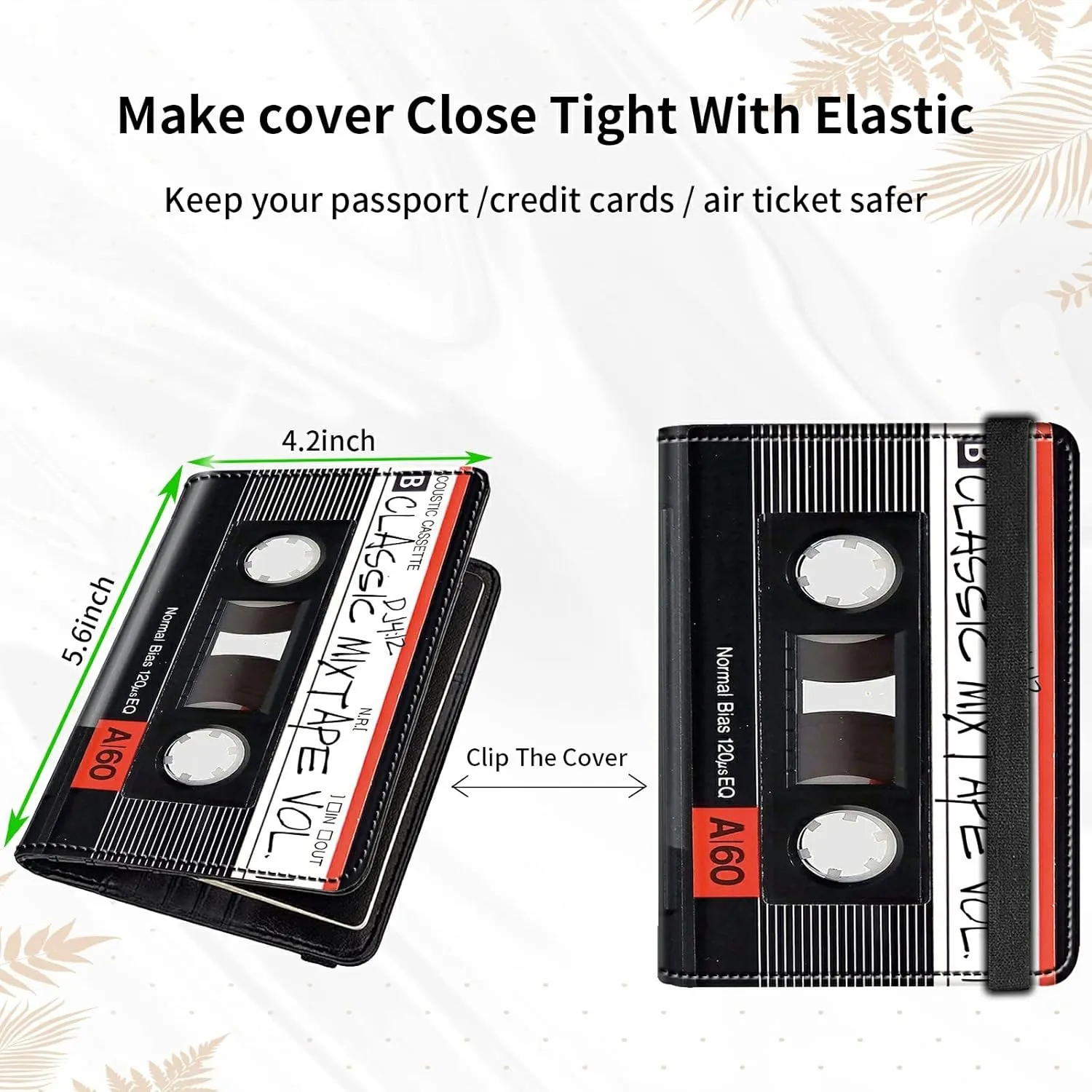 Rossy Passport and Vaccine Card Holder Combo,Passport Holder with CDC Vaccination Card Slot Leather RFID Blocking Wallet Travel Documents Organizer Protector Cover for Women Men,Retro Audio Cassette