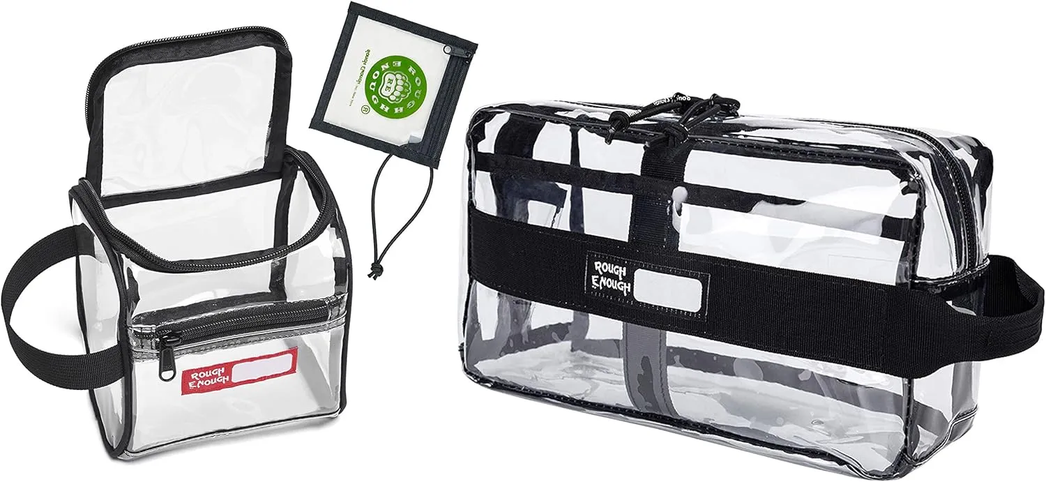 Rough Enough Clear Toiletry Bags for Traveling with Handles Toiletries Cosmetic Pouch Makeup Bags TSA Approved for Men and Women Travel