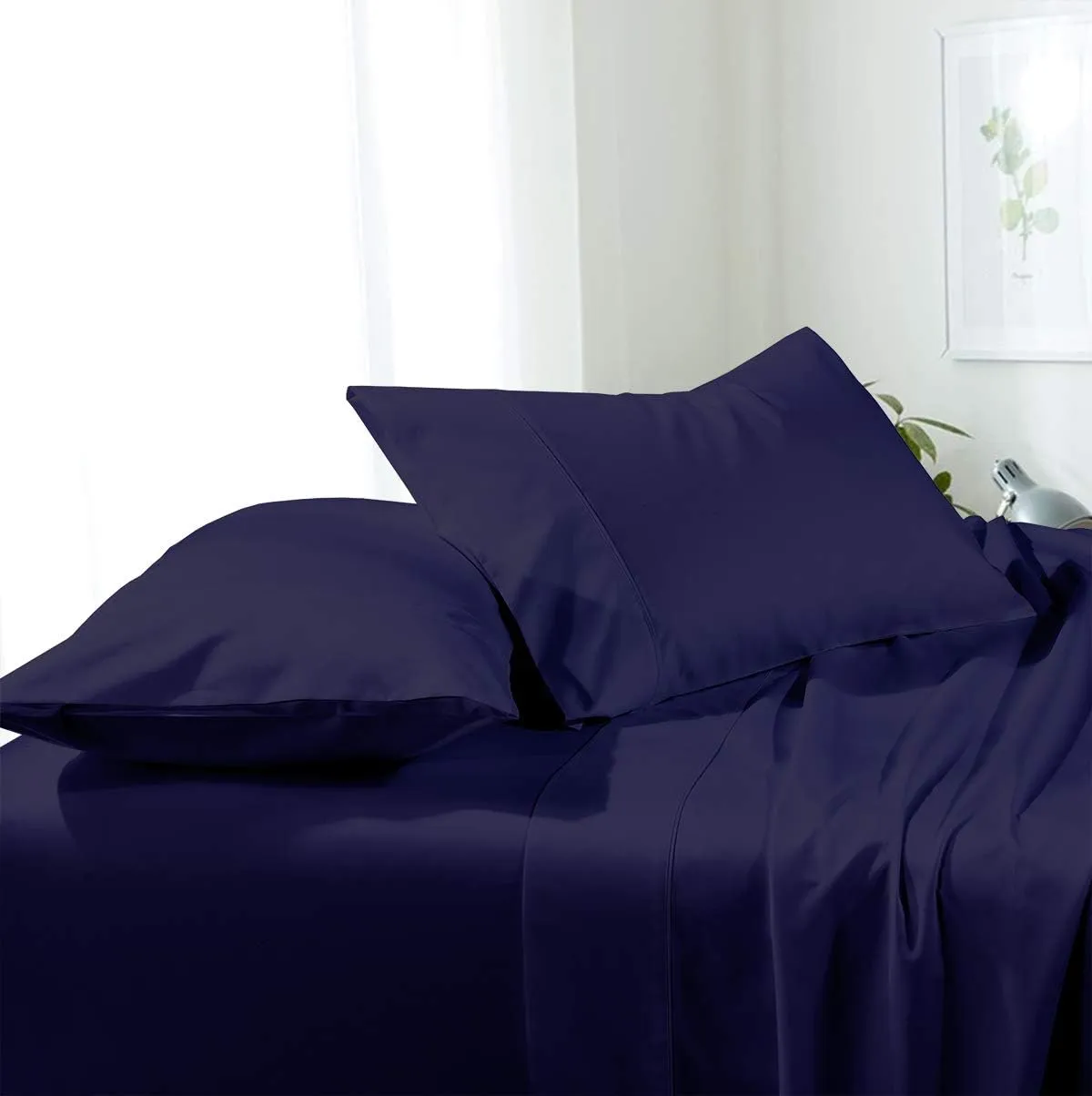 Royal Tradition Solid Brushed Microfiber Top-Split-King Sheets Set for Adjustable Flex Head Beds, Navy