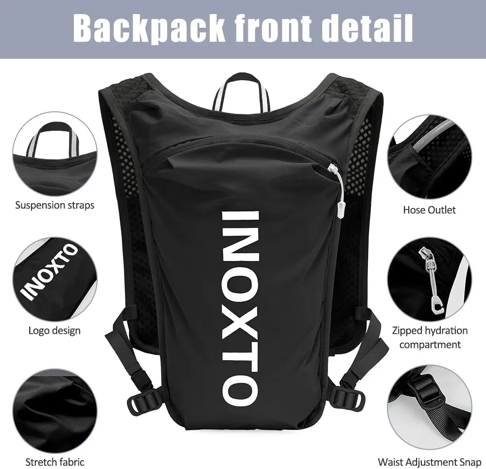 Running Hydration Vest Backpack, 5L Lightweight Running Vest Backpack, Adjustable Chest Straps Running Hydration Vest, with Water Bladder Bag/Soft Flask