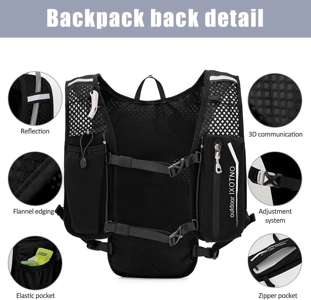 Running Hydration Vest Backpack, 5L Lightweight Running Vest Backpack, Adjustable Chest Straps Running Hydration Vest, with Water Bladder Bag/Soft Flask