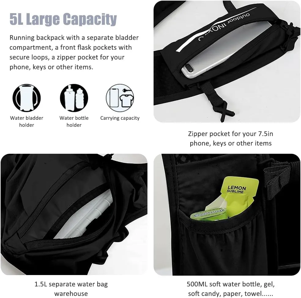 Running Hydration Vest Backpack, 5L Lightweight Running Vest Backpack, Adjustable Chest Straps Running Hydration Vest, with Water Bladder Bag/Soft Flask