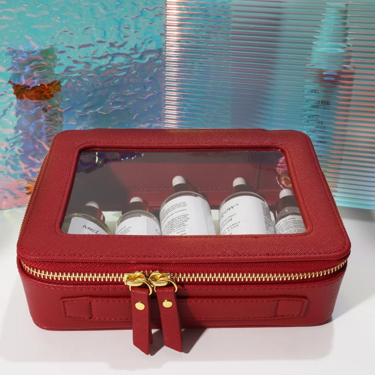 SANHECUN Toiletry bag waterproof cosmetic organizer with handle lagre opening for travelling