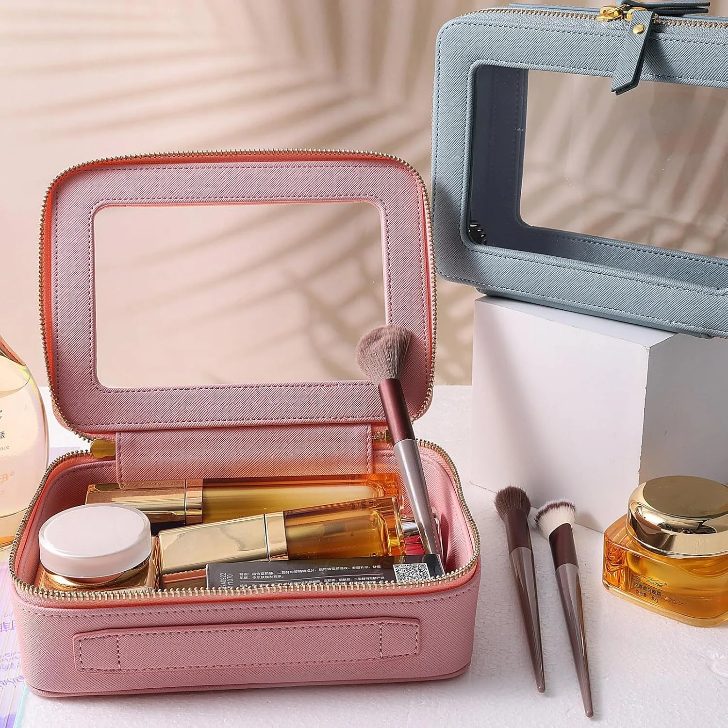 SANHECUN Toiletry bag waterproof cosmetic organizer with handle lagre opening for travelling
