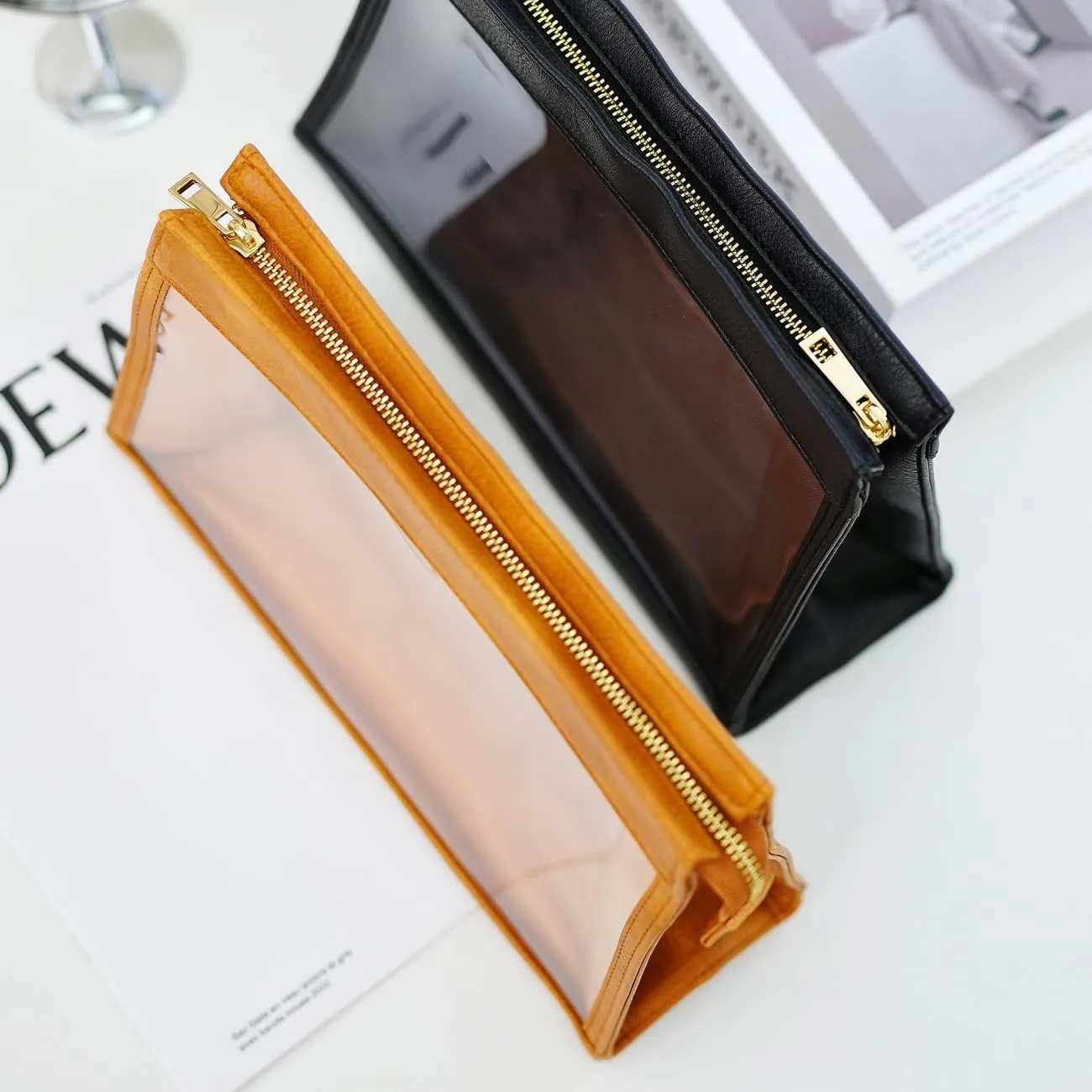 SANHECUN Women Travel Toiletry Bag Make Up Bag Cosmetic Essentials Transparent Makeup Wash Pouch 2 pcs (Transparent, Brown)