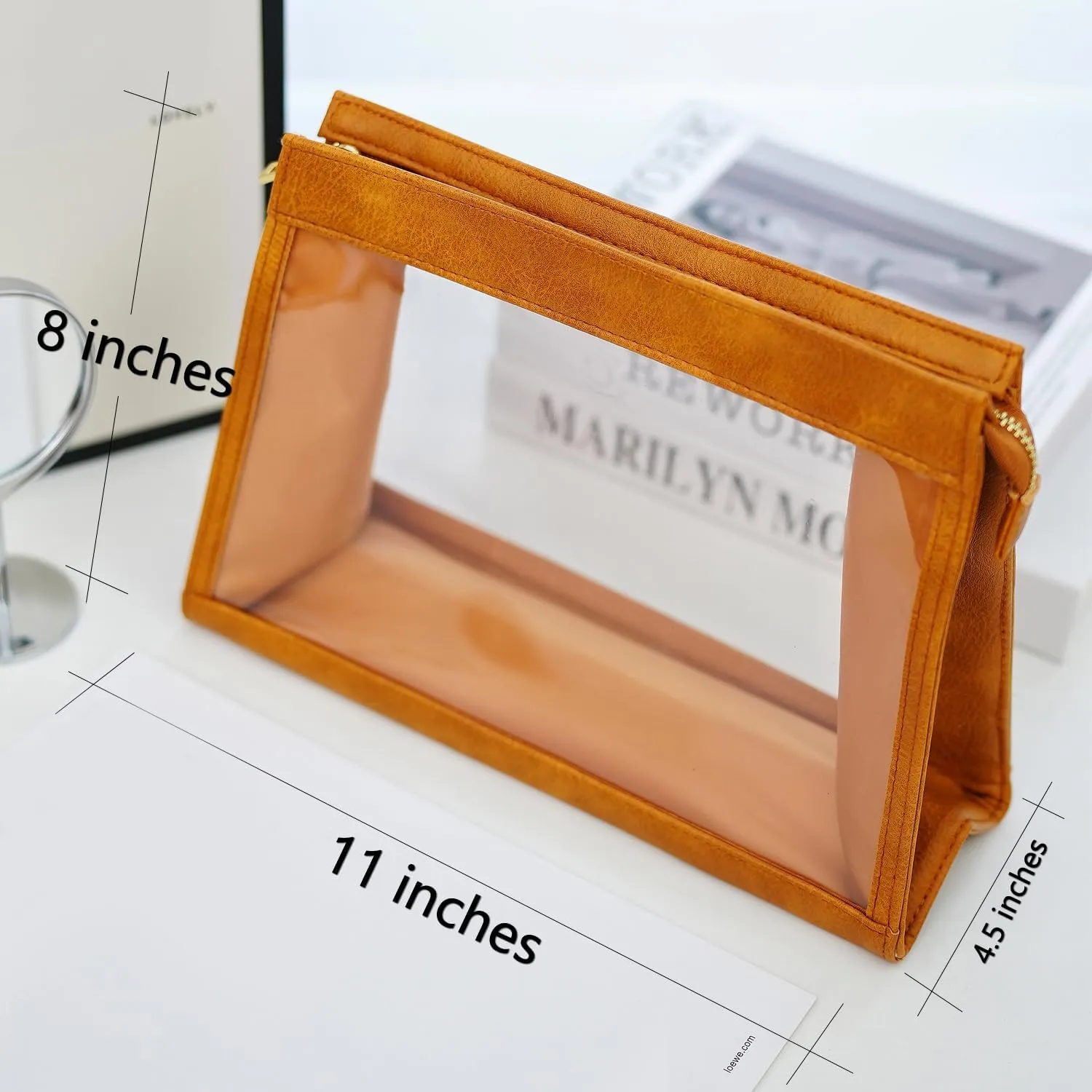 SANHECUN Women Travel Toiletry Bag Make Up Bag Cosmetic Essentials Transparent Makeup Wash Pouch 2 pcs (Transparent, Brown)