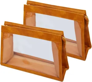 SANHECUN Women Travel Toiletry Bag Make Up Bag Cosmetic Essentials Transparent Makeup Wash Pouch 2 pcs (Transparent, Brown)