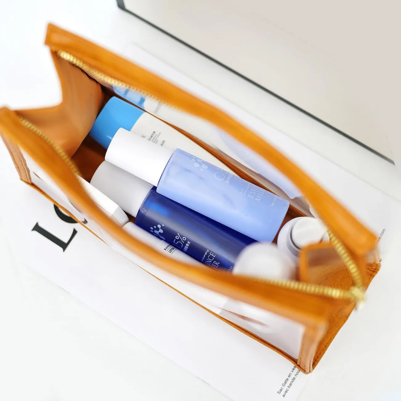 SANHECUN Women Travel Toiletry Bag Make Up Bag Cosmetic Essentials Transparent Makeup Wash Pouch 2 pcs (Transparent, Brown)