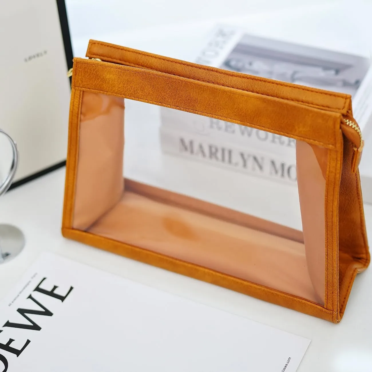 SANHECUN Women Travel Toiletry Bag Make Up Bag Cosmetic Essentials Transparent Makeup Wash Pouch 2 pcs (Transparent, Brown)