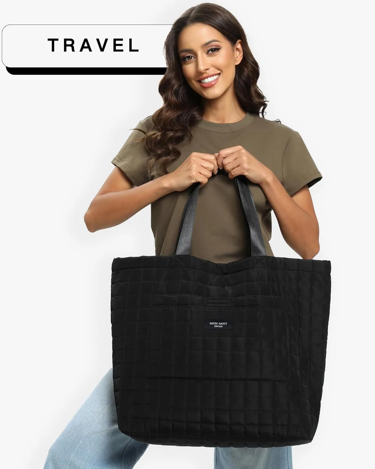 SATINSAINT Large Tote Travel Bag for Women, Lightweight Quilted Carry-All Shoppers Tote for Travel, Work, Gym and Casual Use