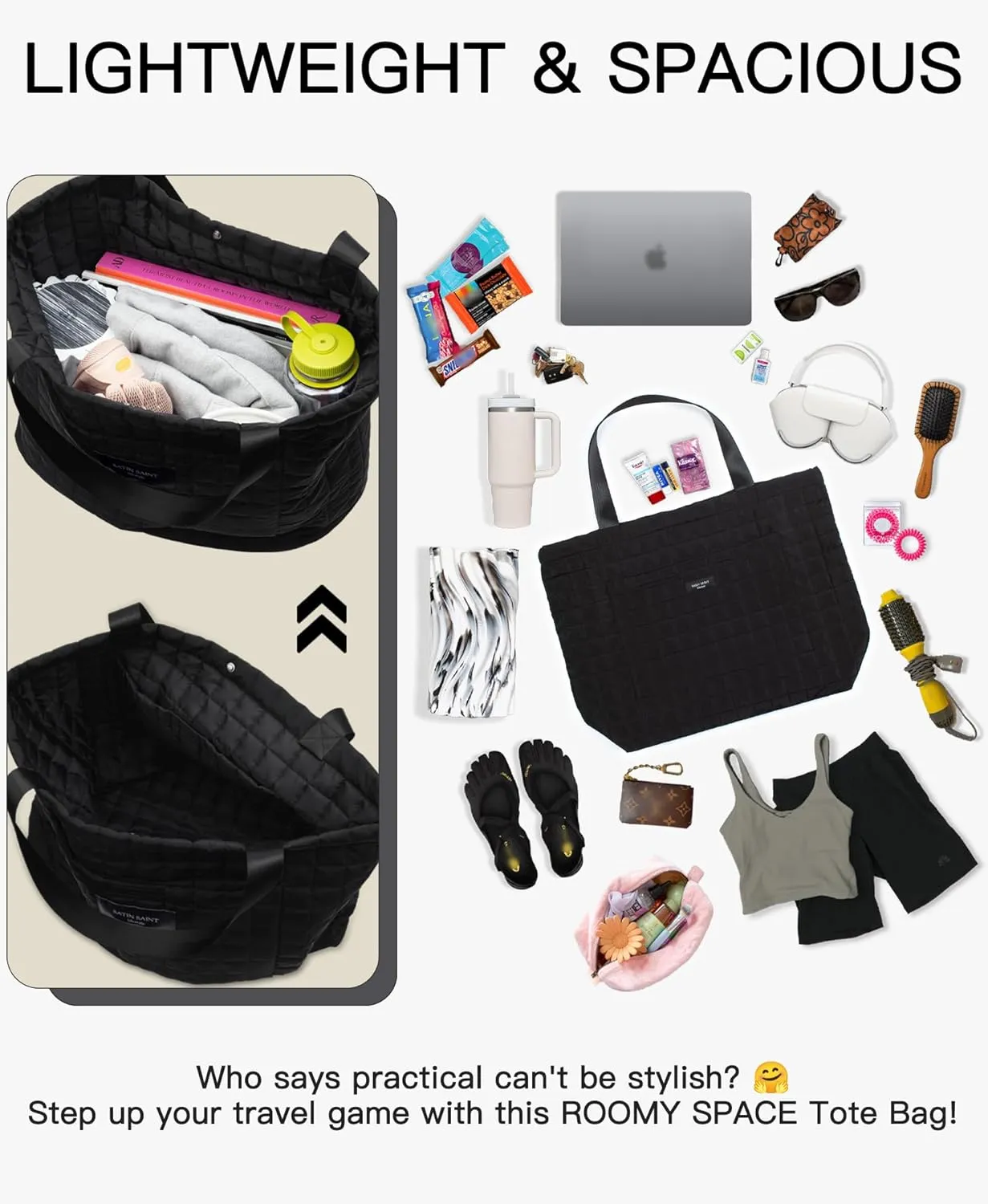 SATINSAINT Large Tote Travel Bag for Women, Lightweight Quilted Carry-All Shoppers Tote for Travel, Work, Gym and Casual Use