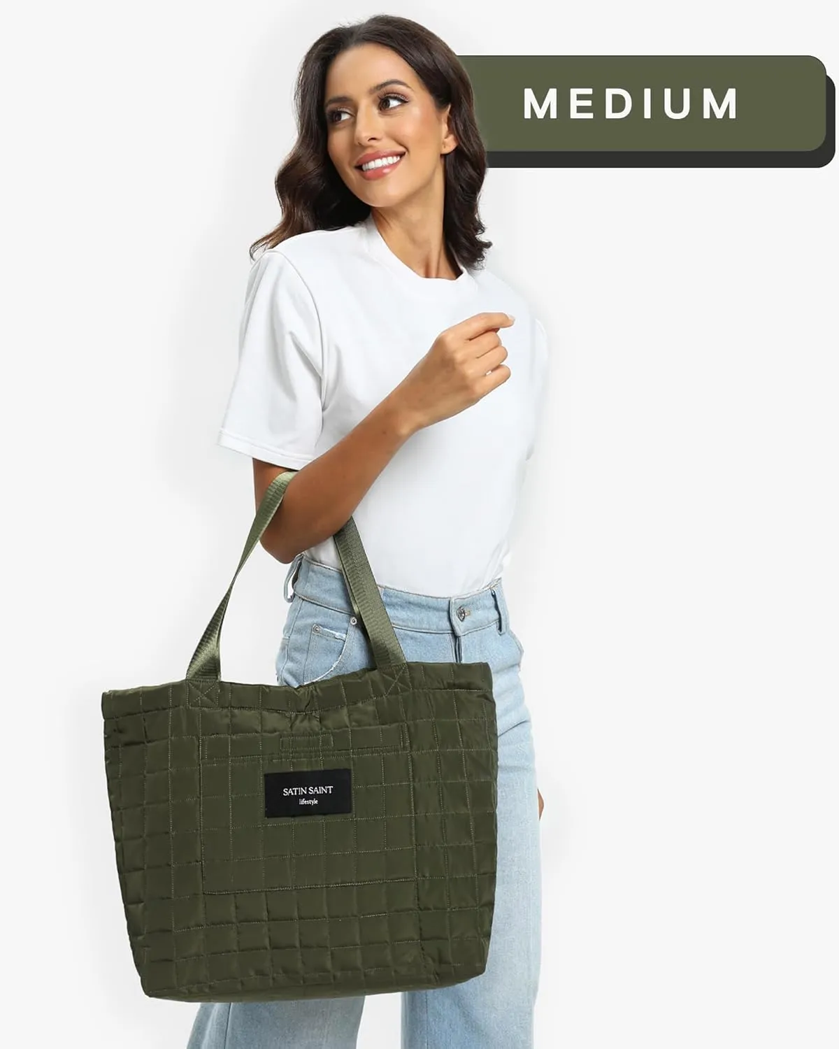 SATINSAINT Large Tote Travel Bag for Women, Lightweight Quilted Carry-All Shoppers Tote for Travel, Work, Gym and Casual Use