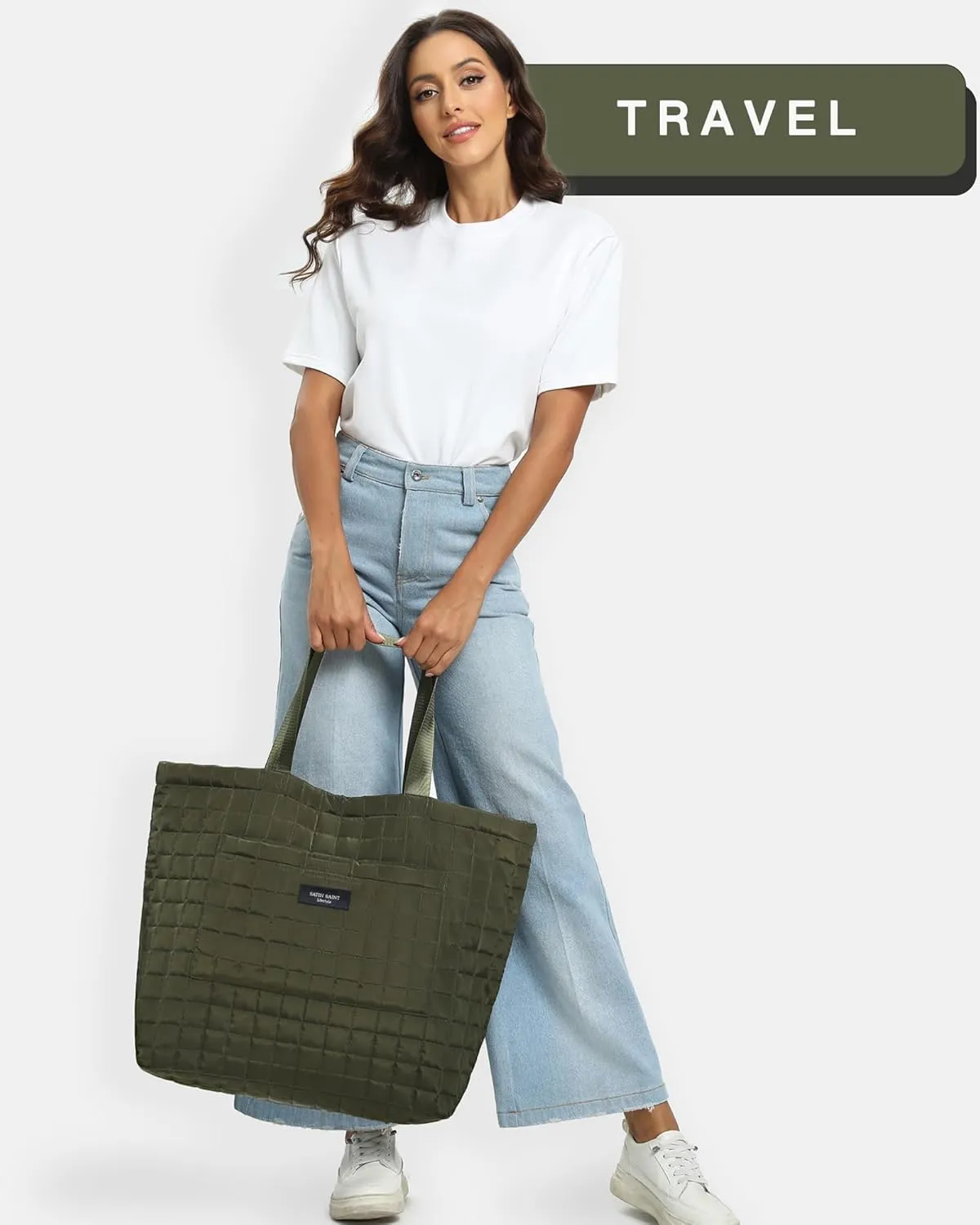 SATINSAINT Large Tote Travel Bag for Women, Lightweight Quilted Carry-All Shoppers Tote for Travel, Work, Gym and Casual Use