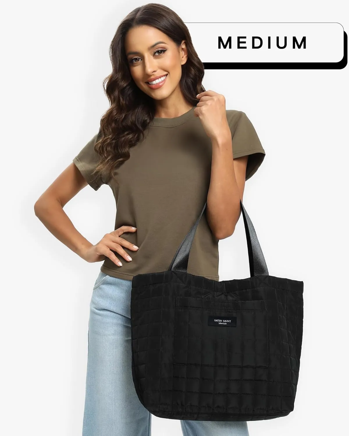 SATINSAINT Large Tote Travel Bag for Women, Lightweight Quilted Carry-All Shoppers Tote for Travel, Work, Gym and Casual Use
